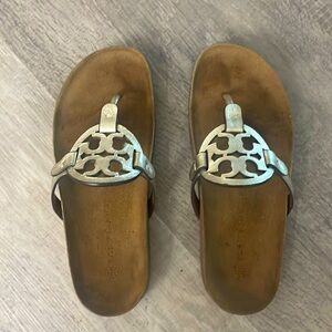 Tory Burch Miller Cloud Metallic Leather Thong Sandals